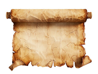 Old mediaeval paper sheet parchment scroll  on white or transparent background 