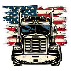American truck, USA patriotic logo for trucker, USA flag background, vector illustration