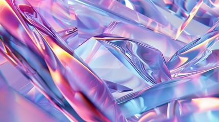 3d rendering of holographic iridescent abstract layered crystal glass background. Generative Ai