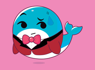 Bitcoin whale, emotions illustration, cartoon, emotes, emojis, cute whale with suit, businessman, for backgrounds