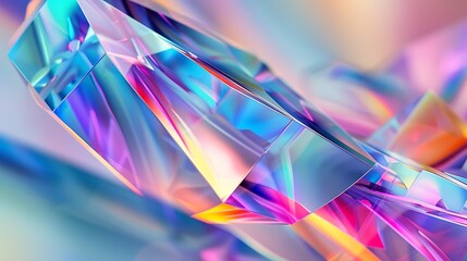3d rendering of holographic iridescent abstract layered crystal glass background. Generative Ai
