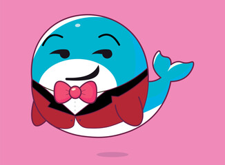 Bitcoin whale, emotions illustration, cartoon, emotes, emojis, cute whale with suit, businessman, for backgrounds