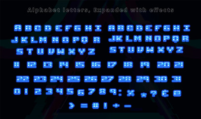 Blue Neon Pixel Icons Alphabet Letters
