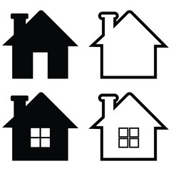 Collection home icons. House symbol. Set of real estate objects and houses black icons isolated on white background. House vector. Vector illustration.