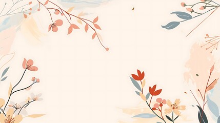 A minimalist illustration with a large empty space in the middle and a thin floral border in various colors on a plain background. for wedding stationary, greetings, background. Generative Ai