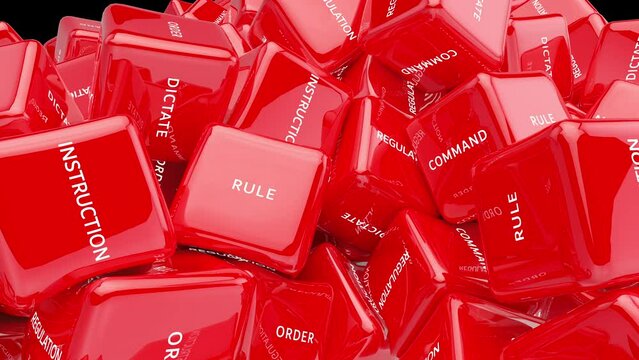 order rule regulations instruction text on soft red boxes falling down.
