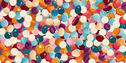 Pharmaceutical Palette: A Medley of Medicine - A vibrant assortment of pill capsules in various colors and sizes