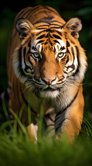 Sunlit Tiger: A Majestic Predator in Its Natural Green Habitat