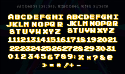 Gold Neon Pixel Perfect Icons Alphabet Letters