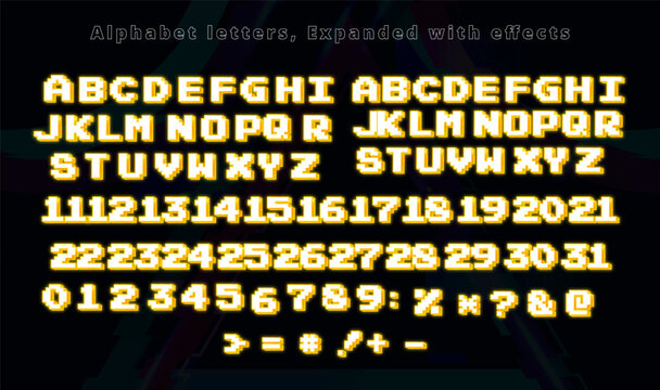 Gold Neon Pixel Perfect Icons Alphabet Letters