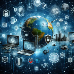Fototapeta premium An illustration of endpoint security and cyber defense concepts, world, globe, earth, illustration, Ai generated 