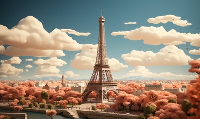 Retro style. Pastel colors . A bright picture with the sights of Paris. splashes of color. An emotional picture eiffel tower - obrazy, fototapety, plakaty