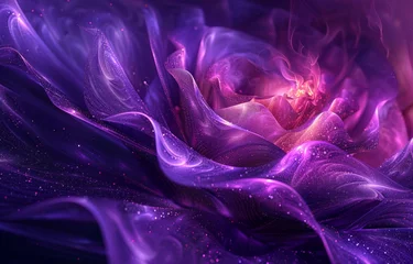 Gordijnen Surreal violet waves with sparkling particles, creating an abstract cosmic landscape.  © CamiloA