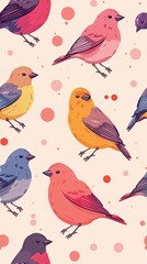 Bird wallpaper in style of colorful cartoons. Design for banner, poster, wallpaper, background.