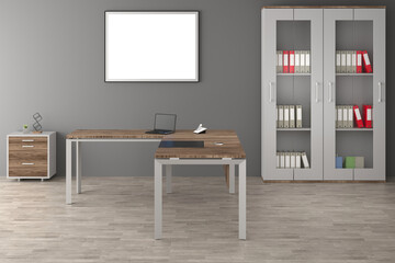 3D render interior design Office Room . Office desks without office chairs