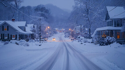 The peacefulness of snow-covered small towns, documentary style - (1) - obrazy, fototapety, plakaty