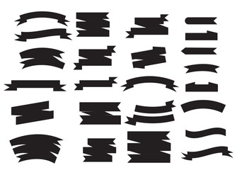 Retro black ribbons set vector. Silhouette labels, price tags, banners for bookmark, vintage ribbon, retro strap, band isolated set of vector is presented.