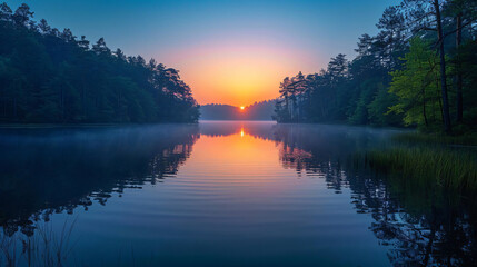 The quiet reflection of lakes at twilight, documentary photography - - 745179745