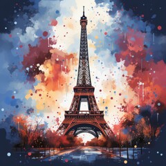 A bright picture with the sights of Paris. splashes of color. An emotional picture.