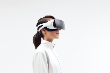 Woman Experiencing Virtual Reality with Smart Glasses, Future Technology Concept