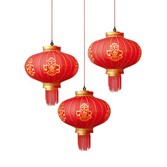  Chinese red lanterns isolated on white background