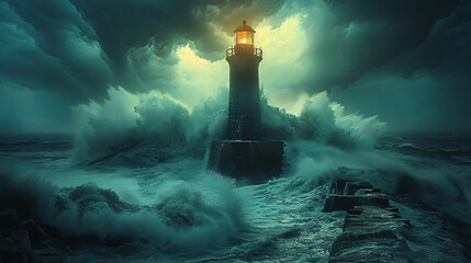 The solitude of lighthouses against stormy seas, documentary approach - (2) - obrazy, fototapety, plakaty