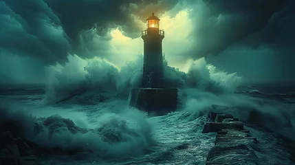 Foto op Aluminium The solitude of lighthouses against stormy seas, documentary approach - (2) © Krittameth