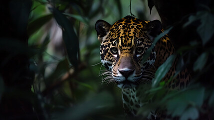 close up image of a jaguar looking at the camera - obrazy, fototapety, plakaty