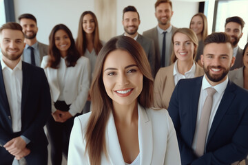 Fototapeta premium Confident Business Professionals Smiling Directly at Camera in Workplace Environment