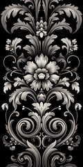 A Black wallpaper with ornate design, in the style of victorian, repeating pattern vector illustration