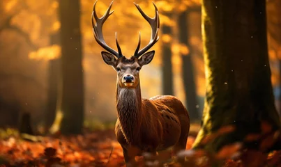 Fotobehang A majestic deer in a beautiful autumn forest © Filip
