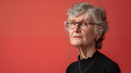 Mature woman looking at the camera on plain background with space for copy