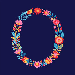 Colorful Floral Wreath Vibrant Colors - 745181725