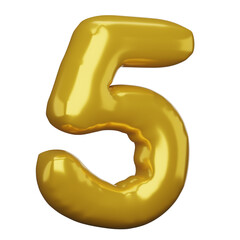 Number 5. 3D Number. Number sign. Number golden. balloon Number.