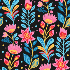 Bright Folk Seamless Floral Pattern - 745182132