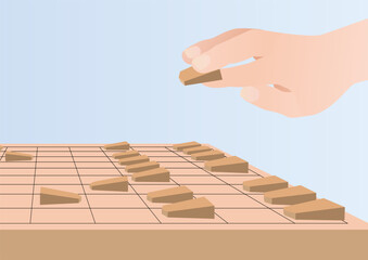 将棋盤と駒を打つ手のベクターイラスト