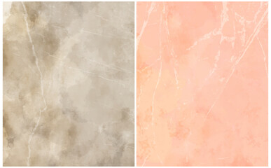 Marble Background. Trendy Abstract Painted Vector Layouts. Background with Irregular Brush Strokes. Coral and Dusty Brown Marble and Granite Texture Made of Light Coral, Brown and Gray Stains. RGB.