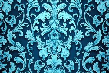 A Cyan wallpaper with ornate design, in the style of victorian, repeating pattern vector illustration