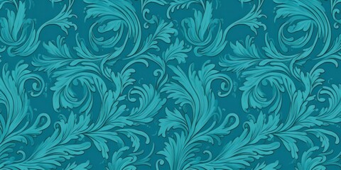 A Cyan wallpaper with ornate design, in the style of victorian, repeating pattern vector illustration