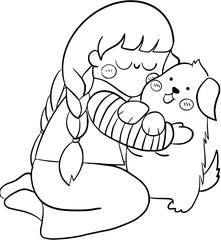 girl hug dog vector