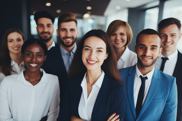 Obraz premium Confident Business Professionals Smiling Directly at Camera in Workplace Environment