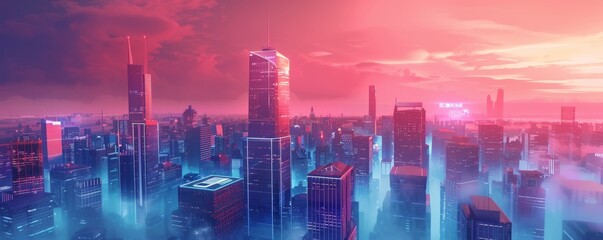 A futuristic cityscape protected by advanced cybersecurity measures - obrazy, fototapety, plakaty