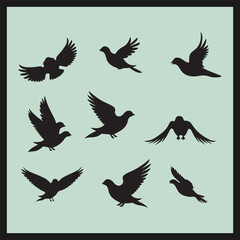 Dove black silhouette set vector, silhouettes of birds