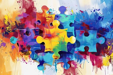 Image of World autism awareness day. Colorful puzzles vector background. autism Symbol, abstract illustration printed on Glass Photo Prints