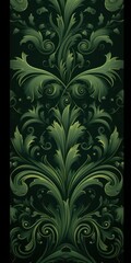 A Green wallpaper with ornate design, in the style of victorian, repeating pattern vector illustration