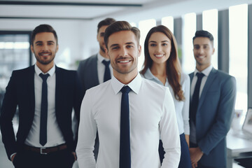 Confident Business Professionals Smiling Directly at Camera in Workplace Environment