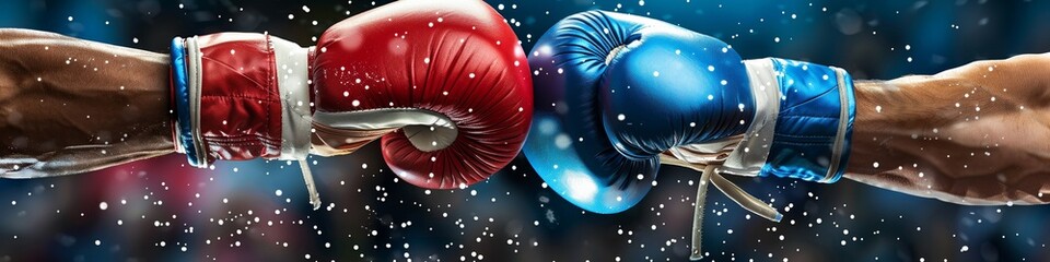 Boxers wearing marshmallow boxing gloves in a ring humorously sparring with oversized soft and squishy gloves - obrazy, fototapety, plakaty