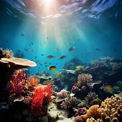 Naklejka na ściany i meble Underwater shot of coral reefs teeming with marine life