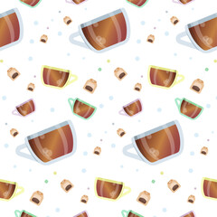 seamless background with coffee cups, pattern with cups of tea, tea, cup, coffee, prog