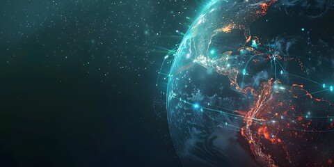 Digital world globe, concept of global network and connectivity on Earth, high speed data transfer and cyber technology, information exchange and international telecommunication 